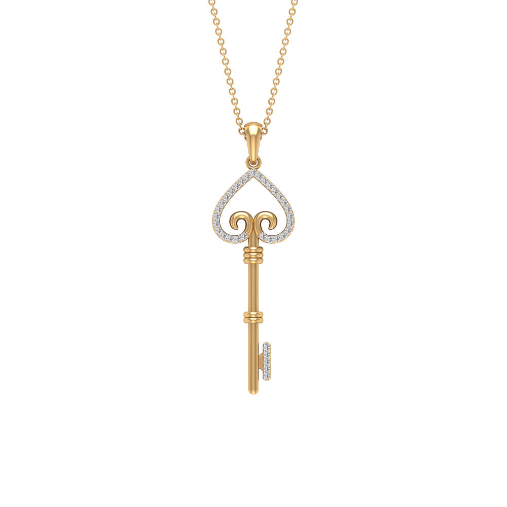 Contemporary Key Pendant Necklace with Zircon Zircon - ( AAAA ) - Quality - Rosec Jewels