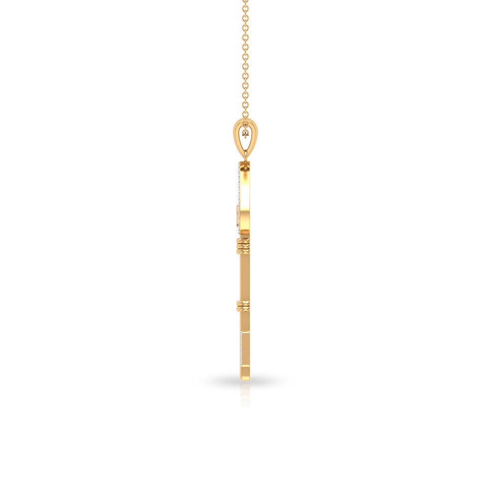 Contemporary Key Pendant Necklace with Zircon Zircon - ( AAAA ) - Quality - Rosec Jewels