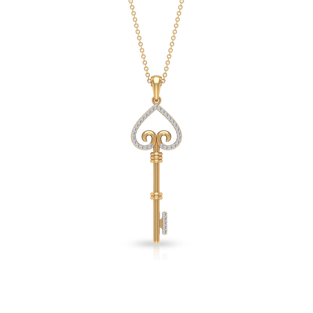 Contemporary Key Pendant Necklace with Zircon Zircon - ( AAAA ) - Quality - Rosec Jewels