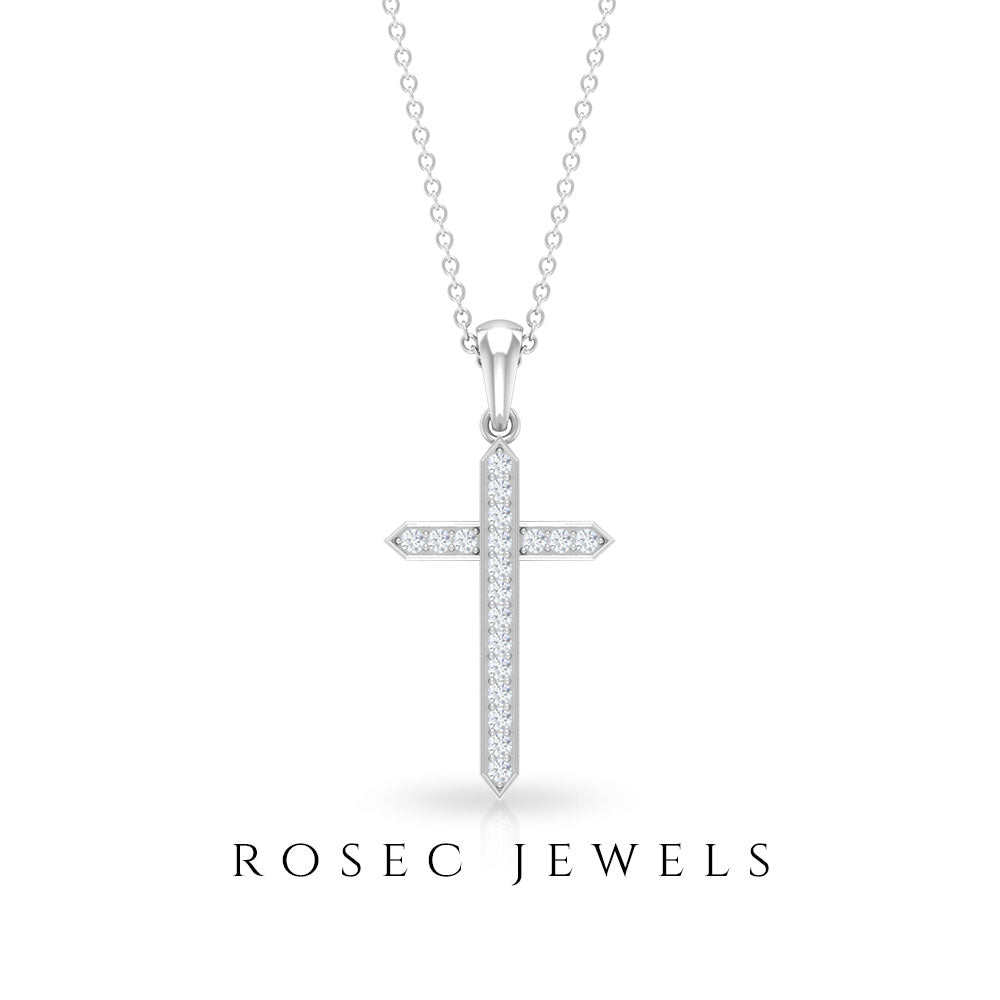 0.5 CT Certified Zircon Minimal Cross Pendant Necklace Zircon - ( AAAA ) - Quality - Rosec Jewels