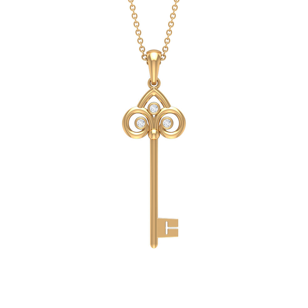 Cubic Zirconia Key Pendant Necklace Zircon - ( AAAA ) - Quality - Rosec Jewels