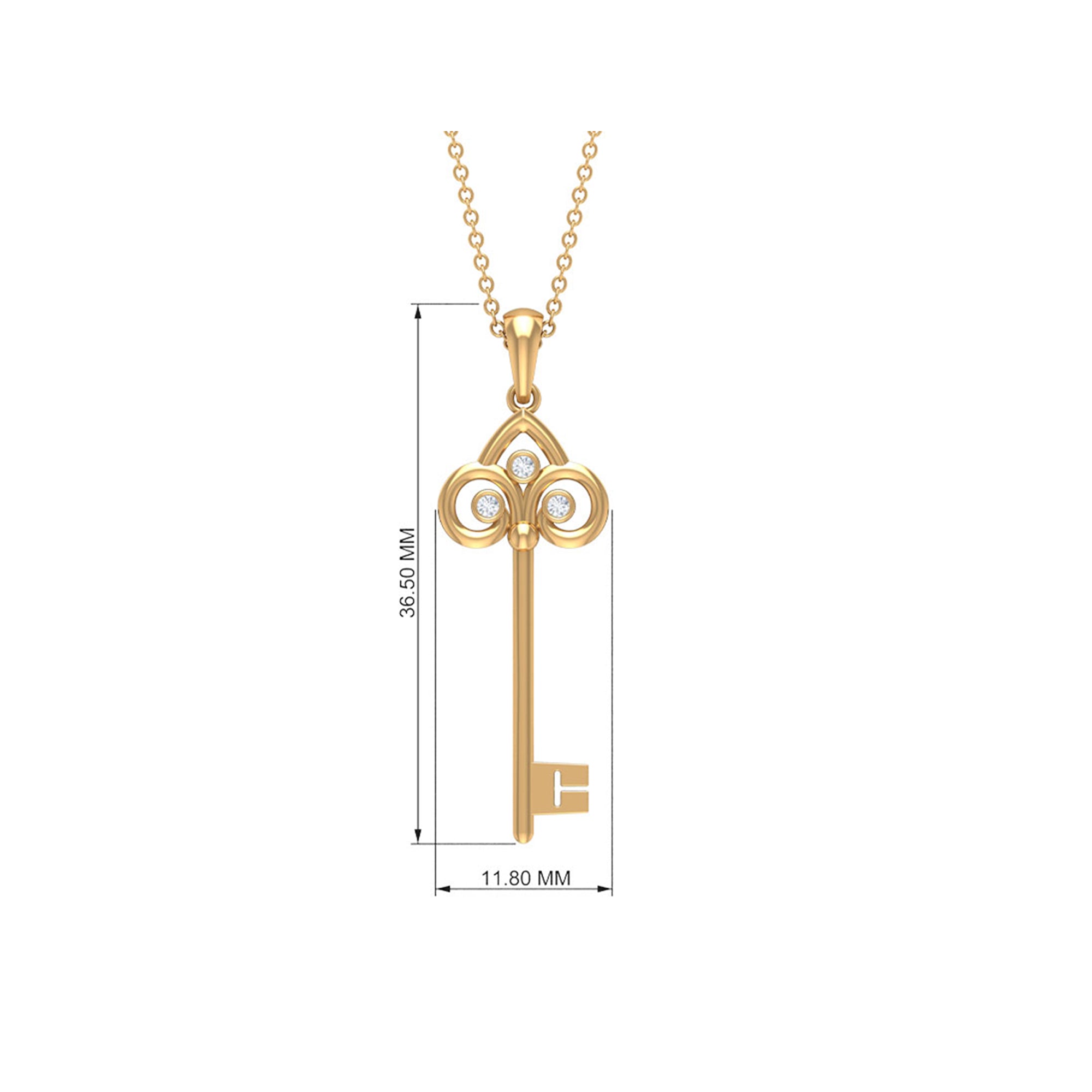 Cubic Zirconia Key Pendant Necklace Zircon - ( AAAA ) - Quality - Rosec Jewels