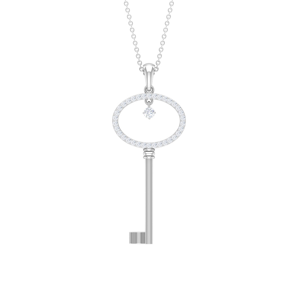 Classic Key Pendant Necklace with Cubic Zirconia Zircon - ( AAAA ) - Quality - Rosec Jewels