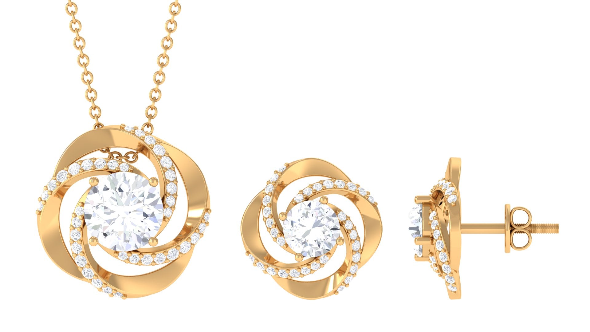 3.25 CT Certified Zircon Gold Swirl Pendant and Earrings Set Zircon - ( AAAA ) - Quality - Rosec Jewels