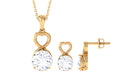 4 CT Certified Cubic Zirconia Gold Heart Solitaire Pendant Earrings Set Zircon - ( AAAA ) - Quality - Rosec Jewels