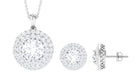 Round Cut Zircon Double Halo Pendant Earrings Set Zircon - ( AAAA ) - Quality - Rosec Jewels