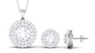 Round Cut Zircon Double Halo Pendant Earrings Set Zircon - ( AAAA ) - Quality - Rosec Jewels