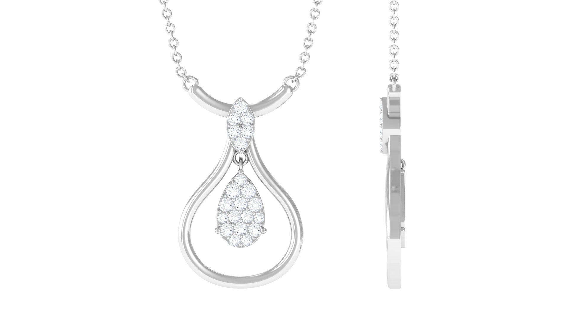 Certified Moissanite Teardrop Necklace in Illusion Setting Moissanite - ( D-VS1 ) - Color and Clarity - Rosec Jewels