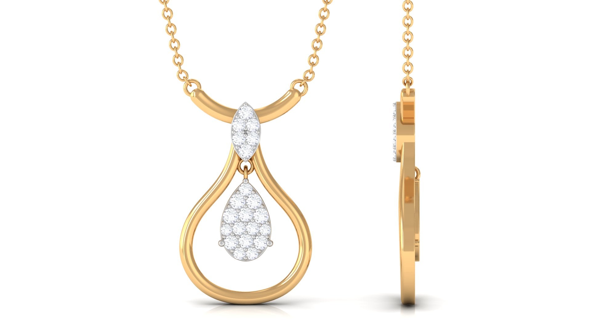 Certified Moissanite Teardrop Necklace in Illusion Setting Moissanite - ( D-VS1 ) - Color and Clarity - Rosec Jewels