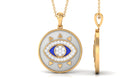 Moissanite and Evil Eye Disc Pendant Necklace Moissanite - ( D-VS1 ) - Color and Clarity - Rosec Jewels