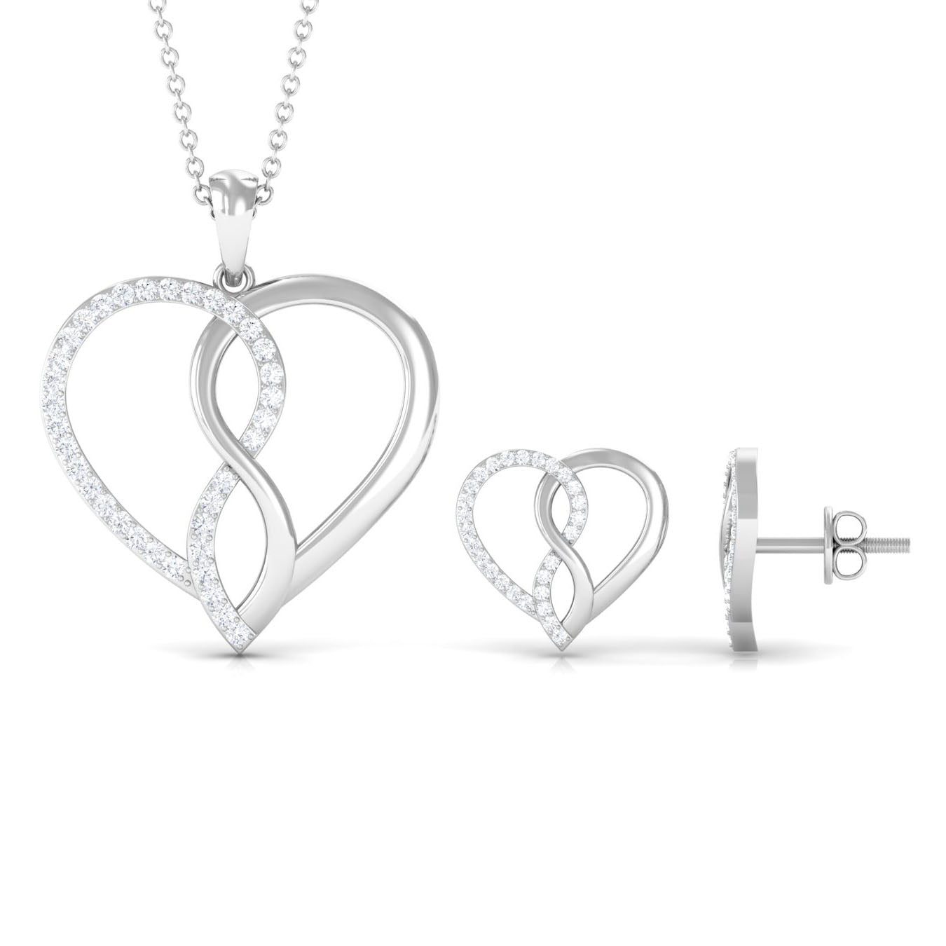 Moissanite Infinity Heart Pendant Earrings Moissanite - ( D-VS1 ) - Color and Clarity - Rosec Jewels