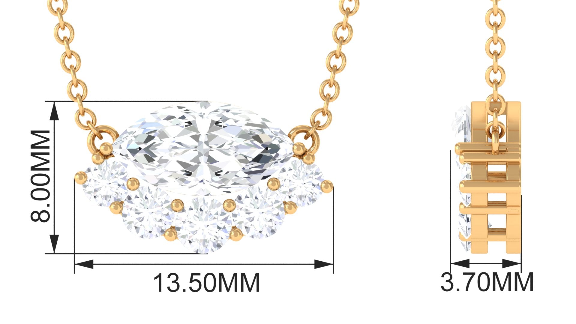 East West Marquise and Round Cut Cubic Zirconia Necklace Zircon - ( AAAA ) - Quality - Rosec Jewels