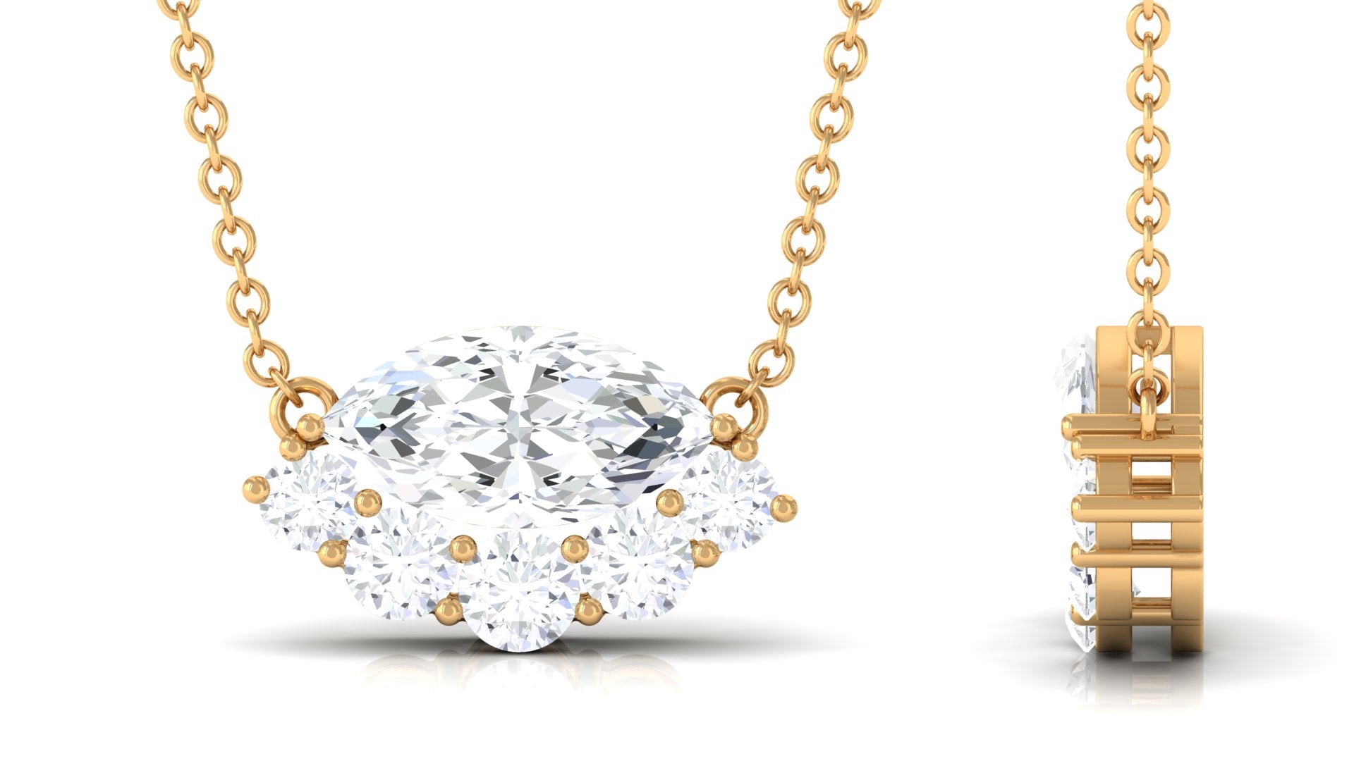 East West Marquise and Round Cut Cubic Zirconia Necklace Zircon - ( AAAA ) - Quality - Rosec Jewels