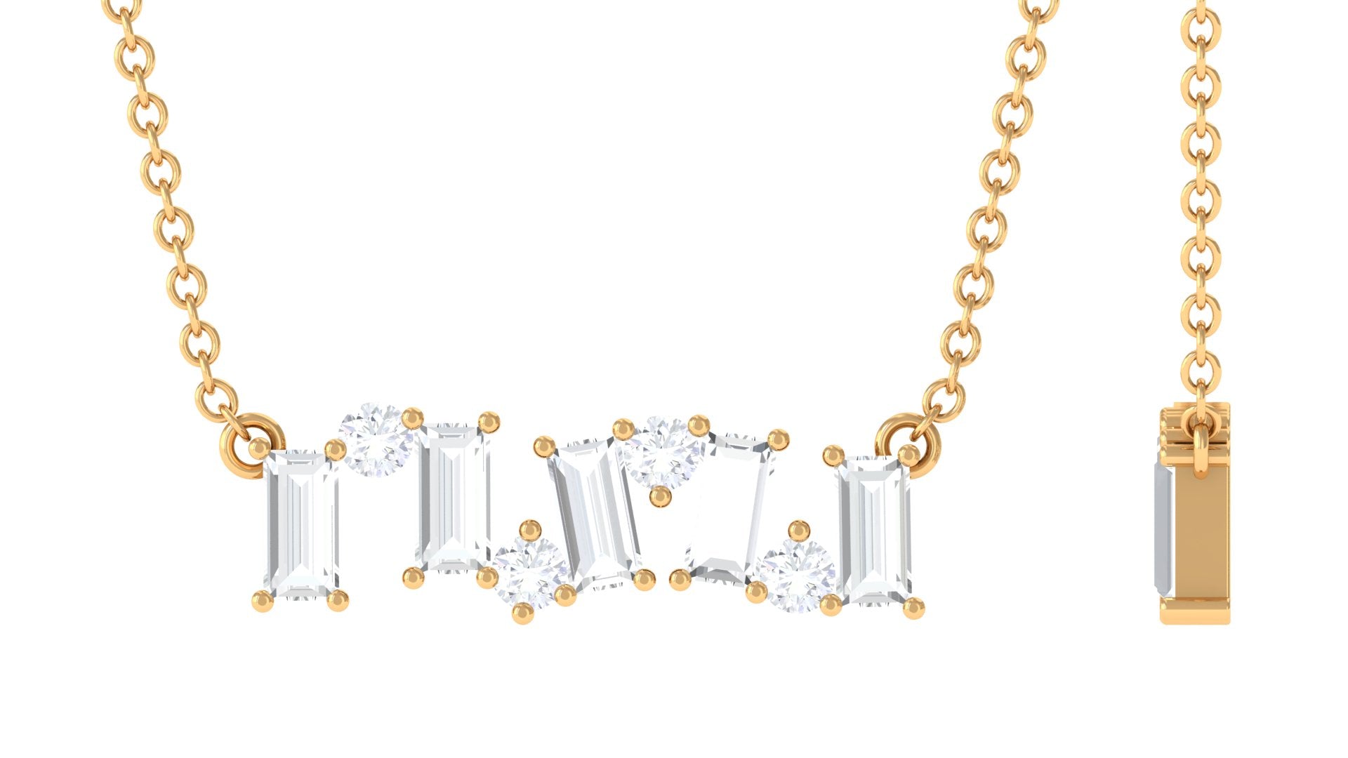 Cluster Bar Necklace with Baguette and Round Cut Zircon Zircon - ( AAAA ) - Quality - Rosec Jewels