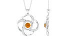 Modern Flower Pendant with Round Citrine and Diamond Citrine - ( AAA ) - Quality - Rosec Jewels