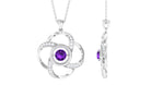 Modern Flower Pendant with Round Amethyst and Diamond Amethyst - ( AAA ) - Quality - Rosec Jewels