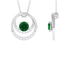 Real Created Emerald and Diamond Open Circle Pendant Lab Created Emerald - ( AAAA ) - Quality - Rosec Jewels