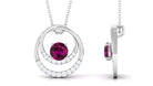 Real Rhodolite and Diamond Open Circle Pendant Rhodolite - ( AAA ) - Quality - Rosec Jewels