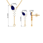 Minimal Blue Sapphire Dangle Necklace and Earrings Set with Diamond Blue Sapphire - ( AAA ) - Quality - Rosec Jewels