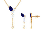 Minimal Blue Sapphire Dangle Necklace and Earrings Set with Diamond Blue Sapphire - ( AAA ) - Quality - Rosec Jewels