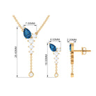 Minimal Dangle Necklace Earrings Set with London Blue Topaz and Diamond London Blue Topaz - ( AAA ) - Quality - Rosec Jewels