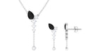 Minimal Created Black Diamond Dangle Necklace and Earrings Set with Moissanite Lab Created Black Diamond - ( AAAA ) - Quality - Rosec Jewels