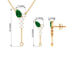 Minimal Created Emerald Dangle Necklace and Earrings Set in Gold with Moissanite Lab Created Emerald - ( AAAA ) - Quality - Rosec Jewels