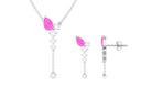 Minimal Pink Sapphire Dangle Necklace and Earrings Set with Diamond Pink Sapphire - ( AAA ) - Quality - Rosec Jewels