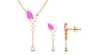 Minimal Pink Sapphire Dangle Necklace and Earrings Set with Diamond Pink Sapphire - ( AAA ) - Quality - Rosec Jewels