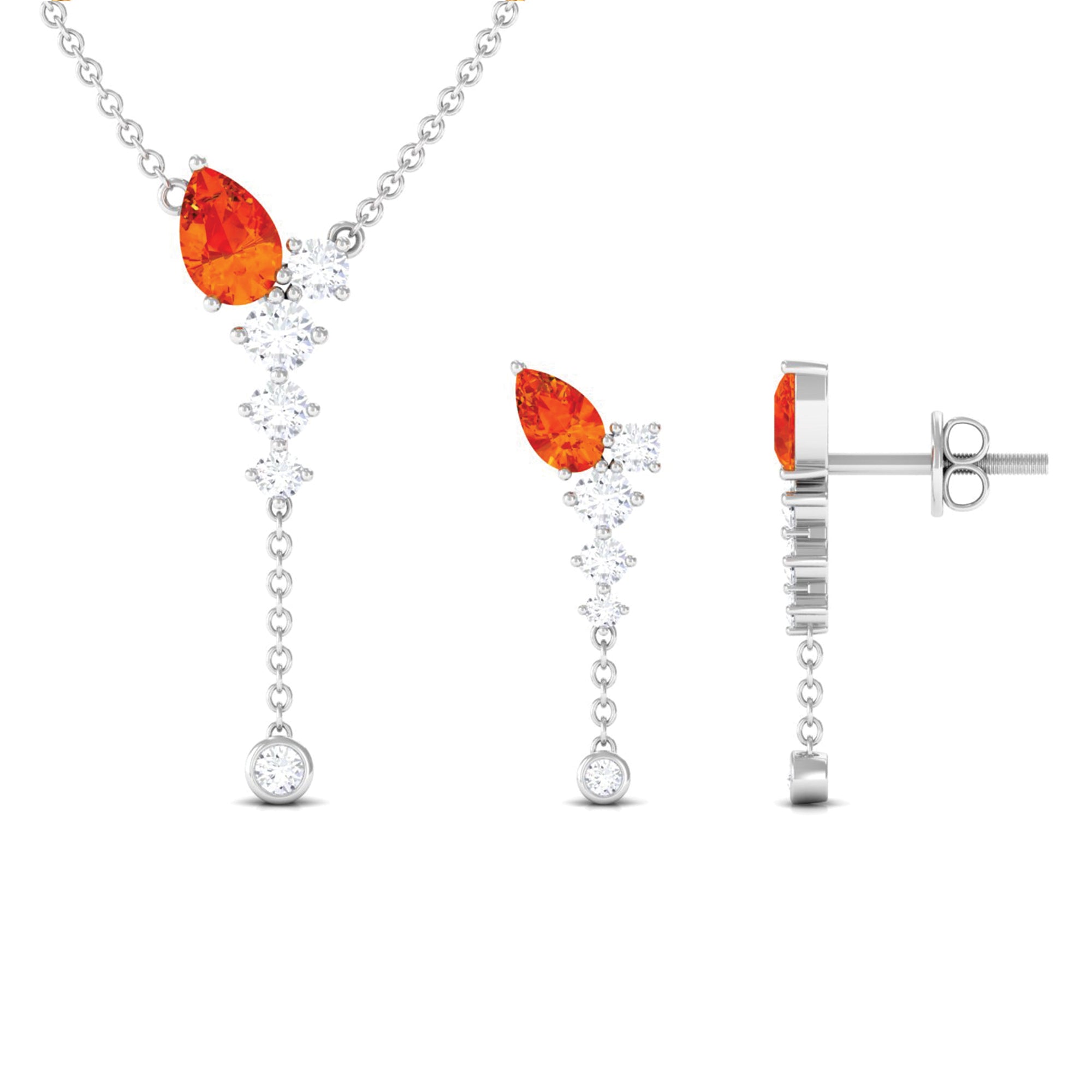 Pear Shape Orange Sapphire and Diamond Jewelry Set Orange Sapphire - ( AAA ) - Quality - Rosec Jewels