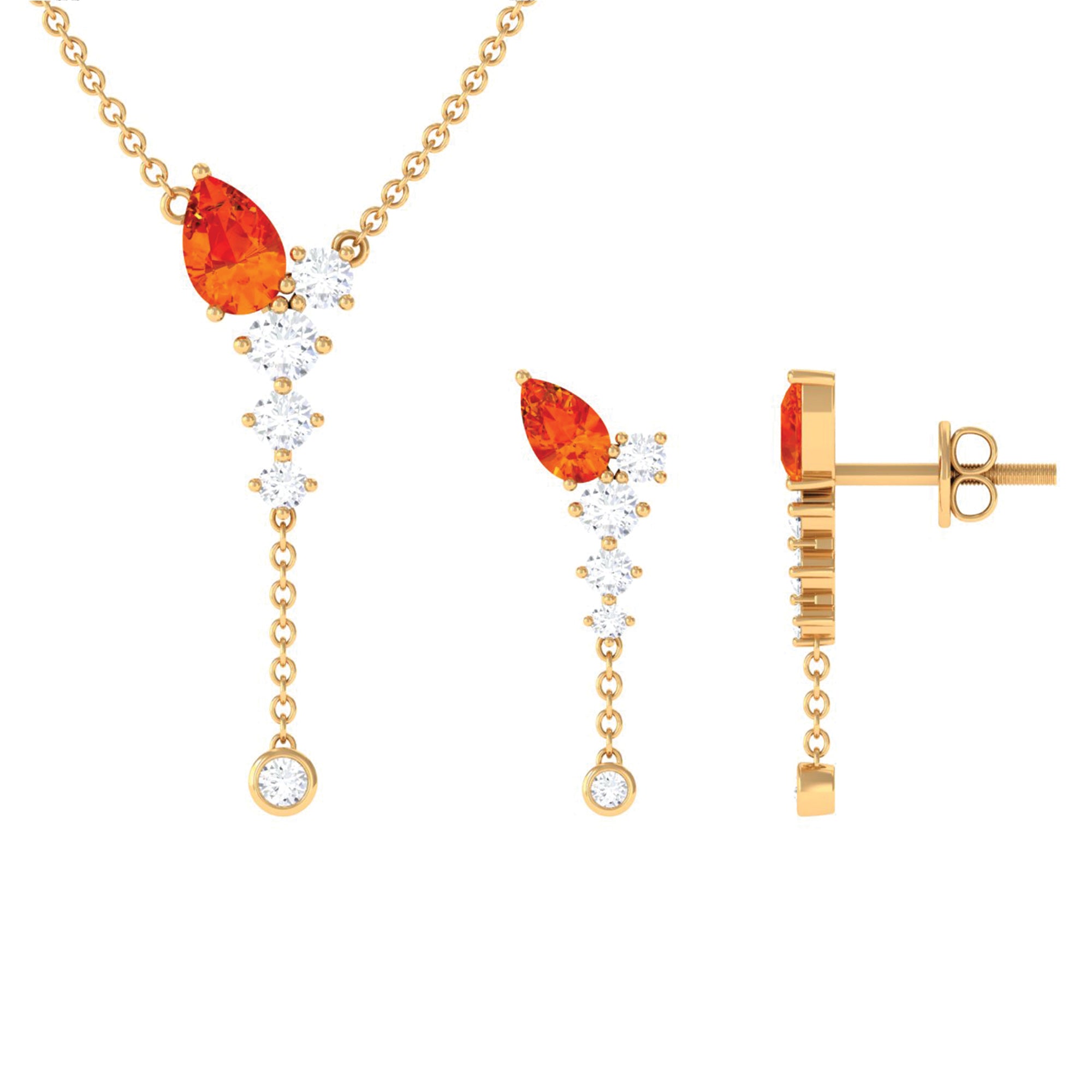 Pear Shape Orange Sapphire and Diamond Jewelry Set Orange Sapphire - ( AAA ) - Quality - Rosec Jewels