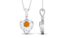 Round Citrine and Moissanite Heart Pendant with Decorative Bail Citrine - ( AAA ) - Quality - Rosec Jewels