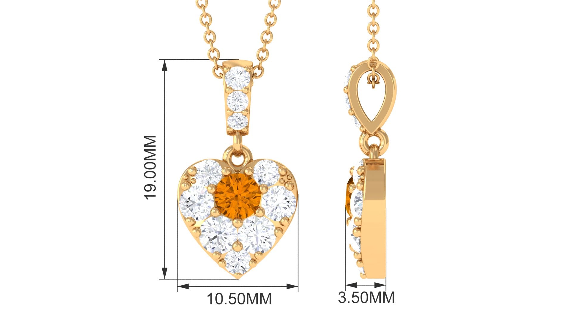 Round Citrine and Moissanite Heart Pendant with Decorative Bail Citrine - ( AAA ) - Quality - Rosec Jewels