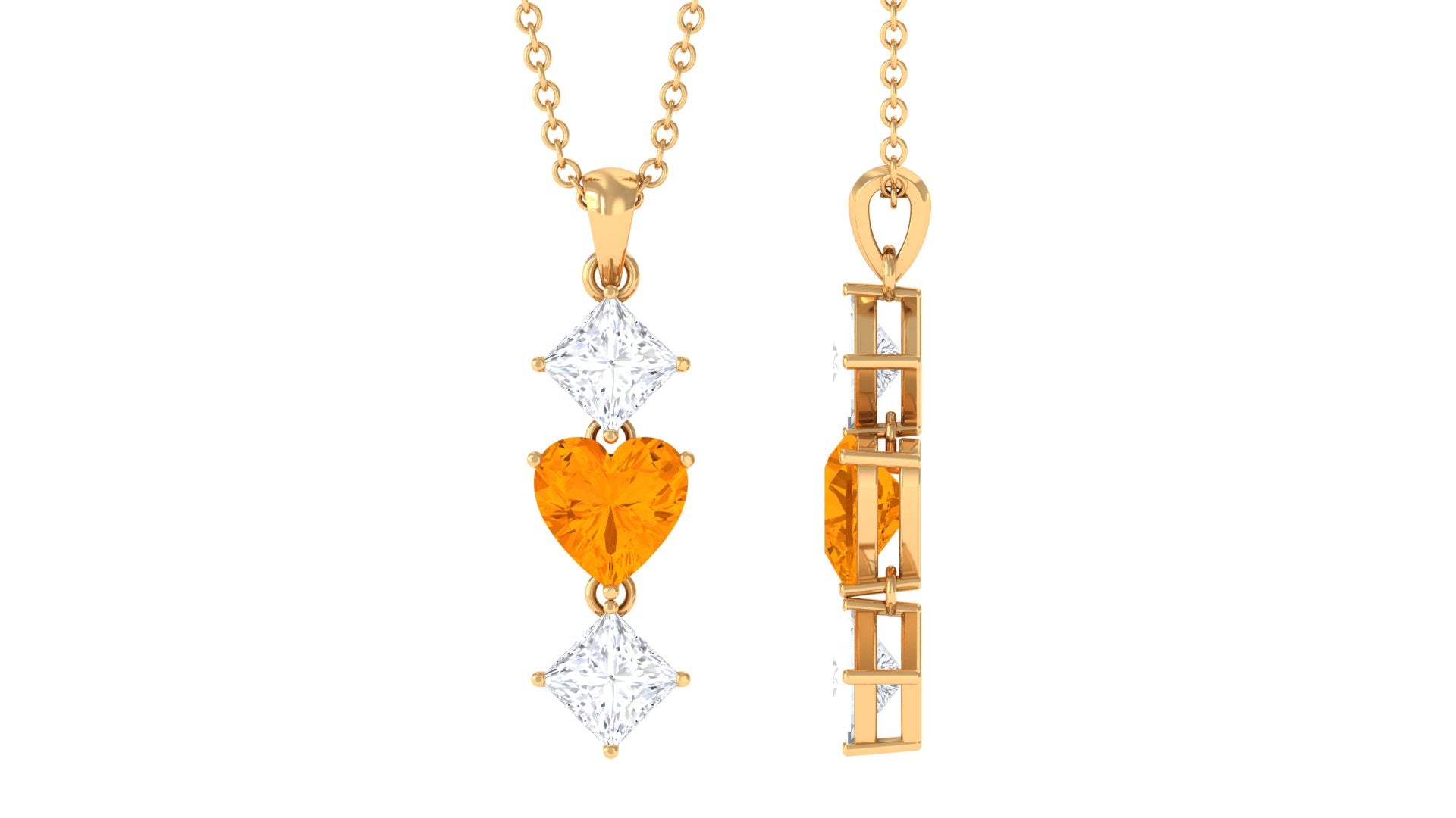 Heart Shape Fire Opal Drop Pendant with Princess Cut Moissanite Fire Opal - ( AAA ) - Quality - Rosec Jewels