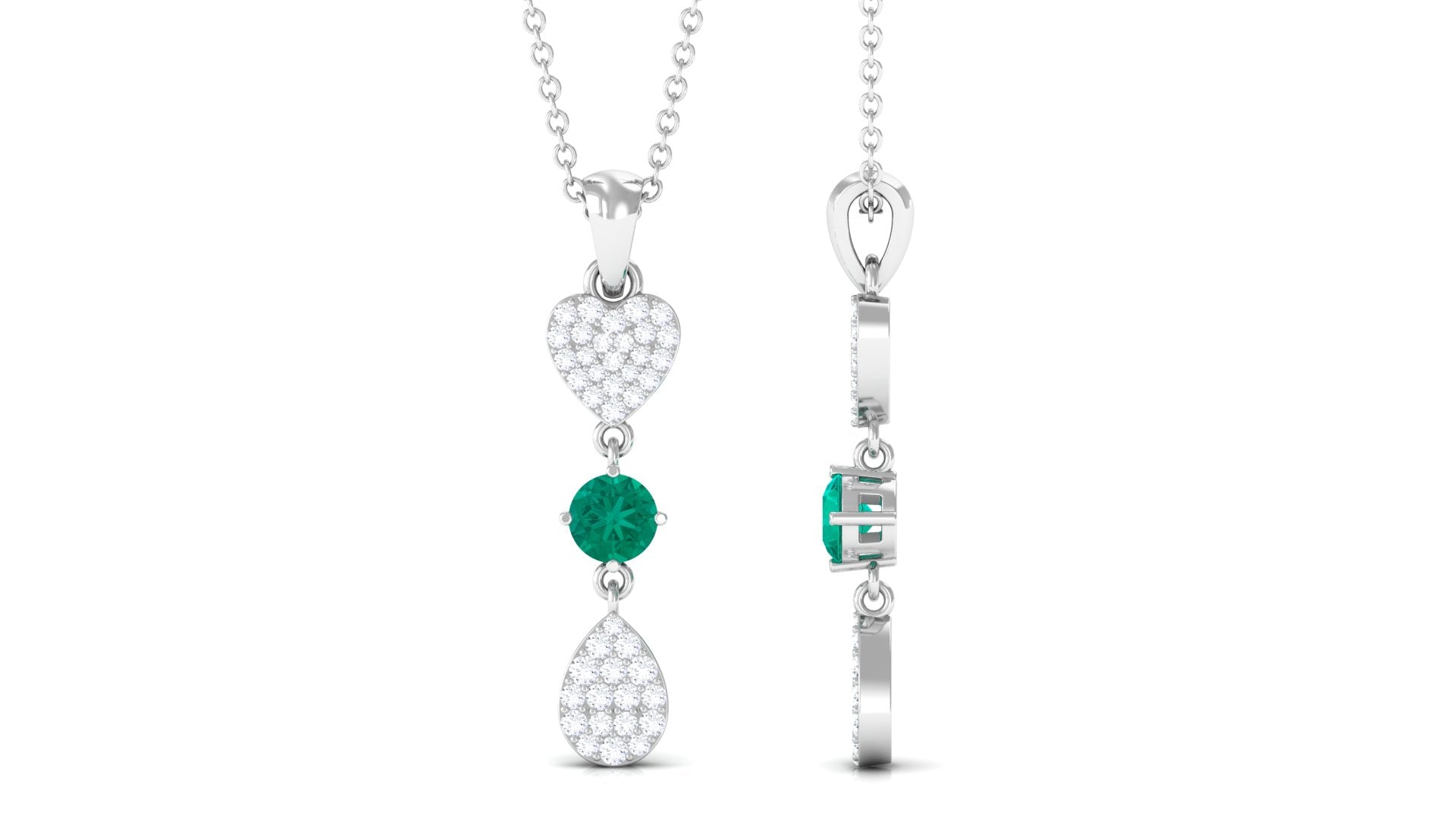 Emerald and Diamond Dangle Drop Pendant Emerald - ( AAA ) - Quality - Rosec Jewels