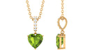 Heart Shape Peridot Solitaire Pendant with Diamond Accent Bail Peridot - ( AAA ) - Quality - Rosec Jewels