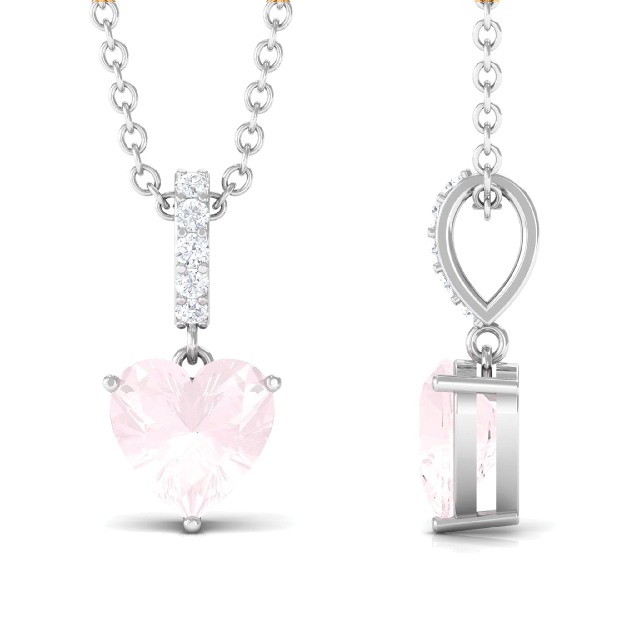 Heart Shape Rose Quartz and Diamond Solitaire Pendant Rose Quartz - ( AAA ) - Quality - Rosec Jewels