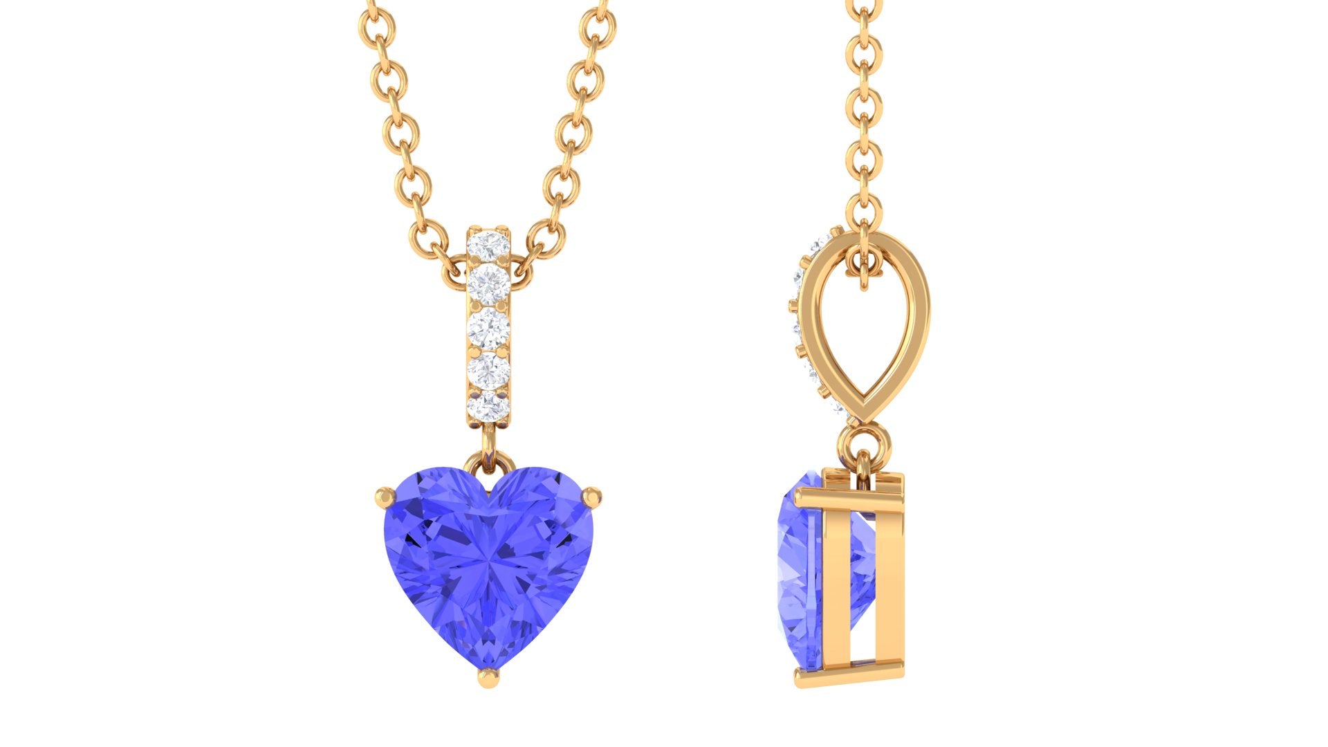 Heart Shape Tanzanite Solitaire Pendant with Diamond Accent Bail Tanzanite - ( AAA ) - Quality - Rosec Jewels