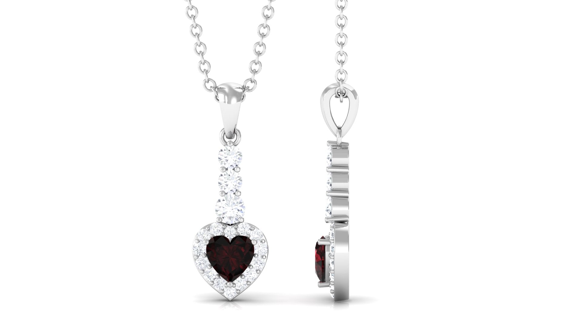 Heart Shape Garnet Drop Pendant with Diamond Garnet - ( AAA ) - Quality - Rosec Jewels