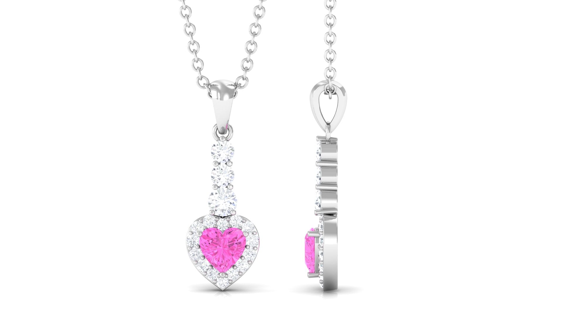 Heart Shape Pink Sapphire Drop Pendant with Diamond Pink Sapphire - ( AAA ) - Quality - Rosec Jewels