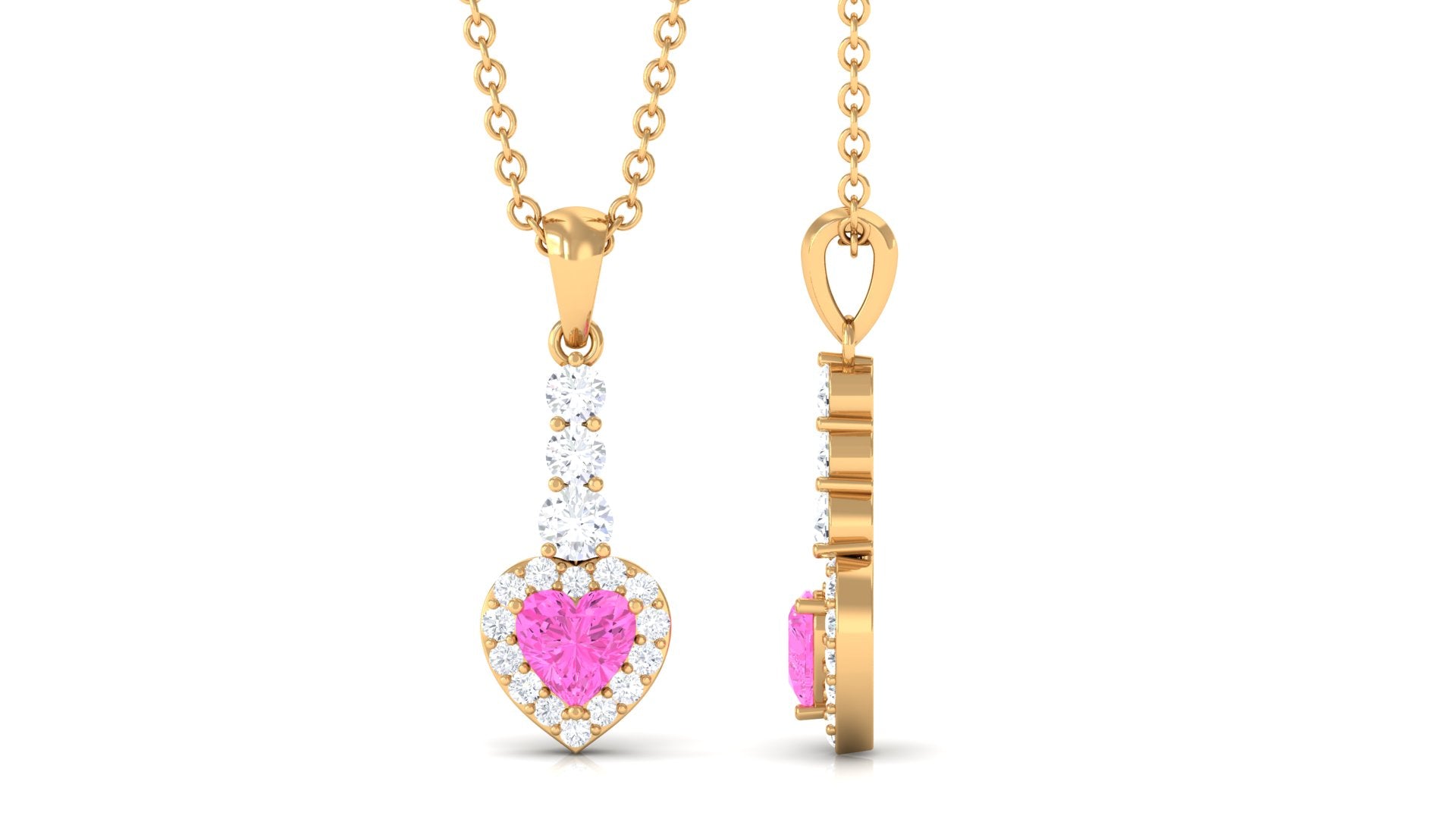 Heart Shape Pink Sapphire Drop Pendant with Diamond Pink Sapphire - ( AAA ) - Quality - Rosec Jewels