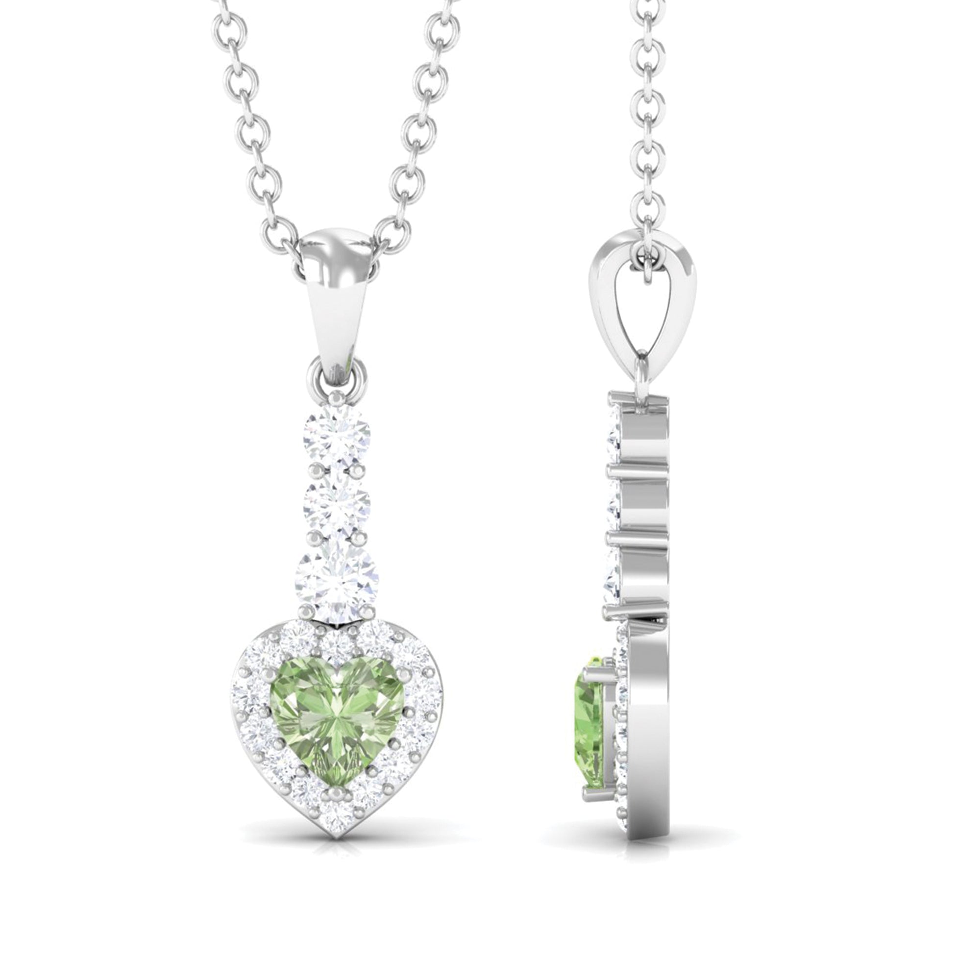 Heart Shape Green Sapphire Drop Pendant with Diamond Green Sapphire - ( AAA ) - Quality - Rosec Jewels