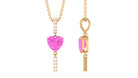 Pink Sapphire Heart Drop Pendant Necklace with Diamond Pink Sapphire - ( AAA ) - Quality - Rosec Jewels