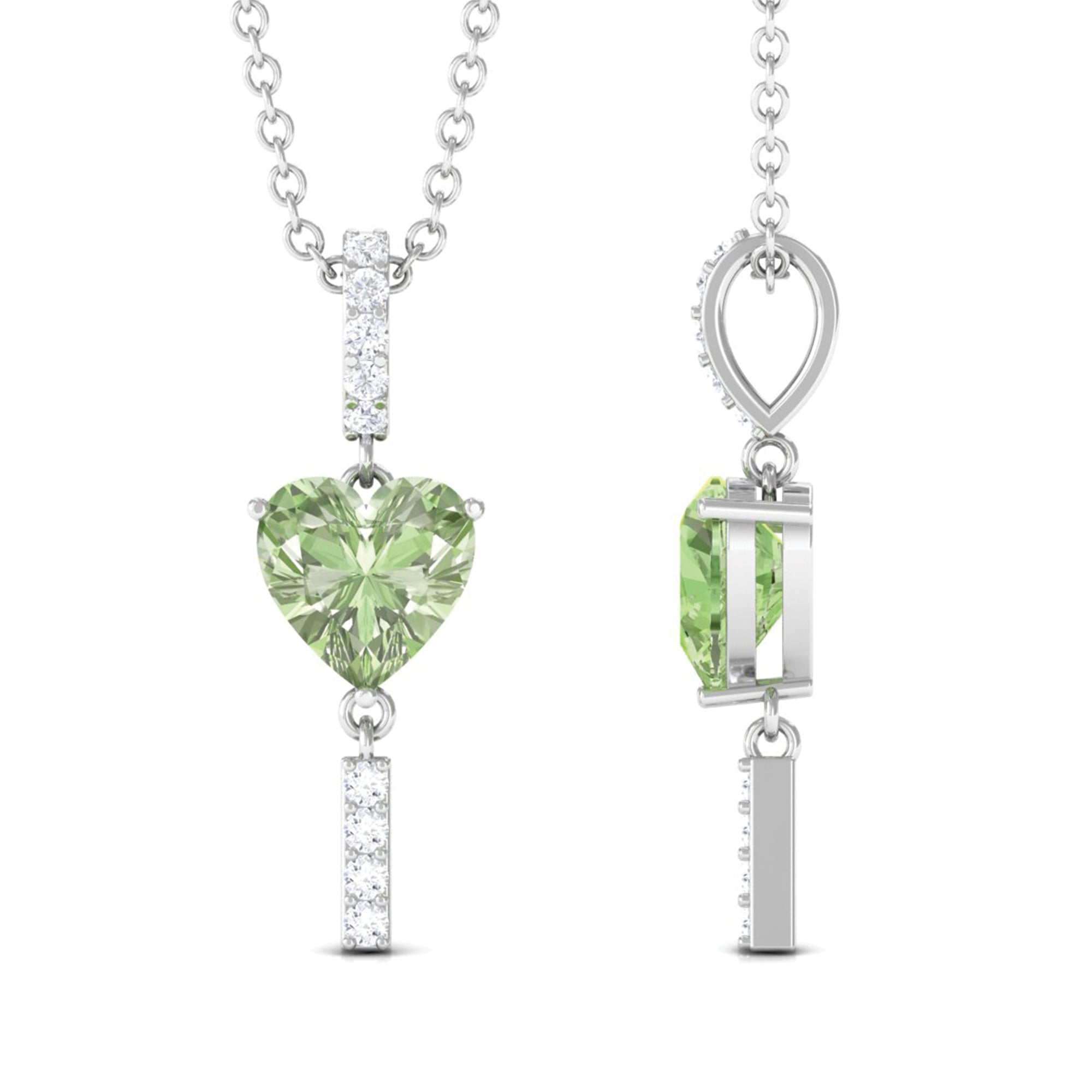 Heart Shape Green Sapphire Pendant with Diamond Green Sapphire - ( AAA ) - Quality - Rosec Jewels