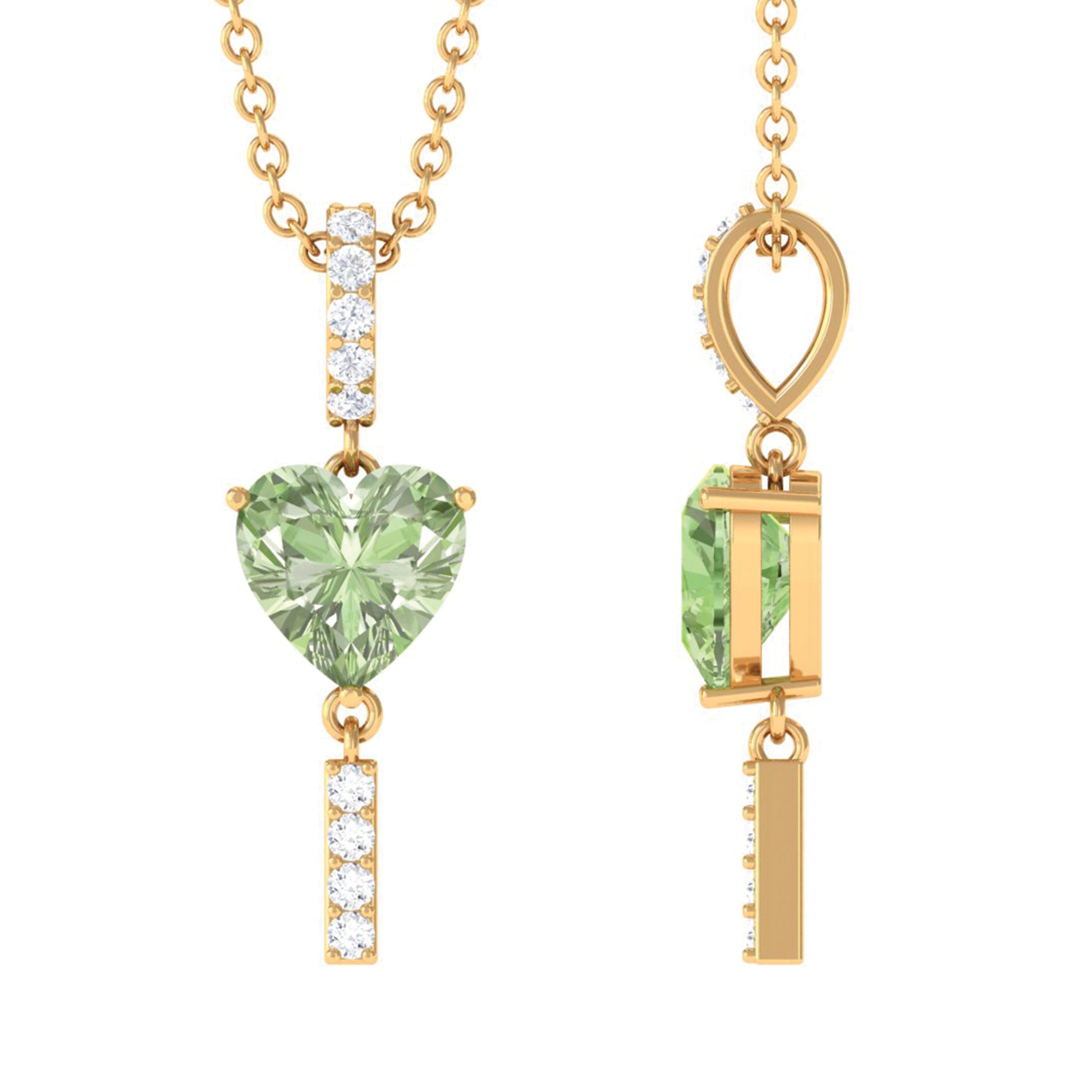 Heart Shape Green Sapphire Pendant with Diamond Green Sapphire - ( AAA ) - Quality - Rosec Jewels