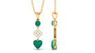 Round and Heart Shape Emerald Dangle Pendant with Diamond Emerald - ( AAA ) - Quality - Rosec Jewels