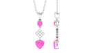 Heart and Round Shape Pink Sapphire and Diamond Dangle Pendant Pink Sapphire - ( AAA ) - Quality - Rosec Jewels