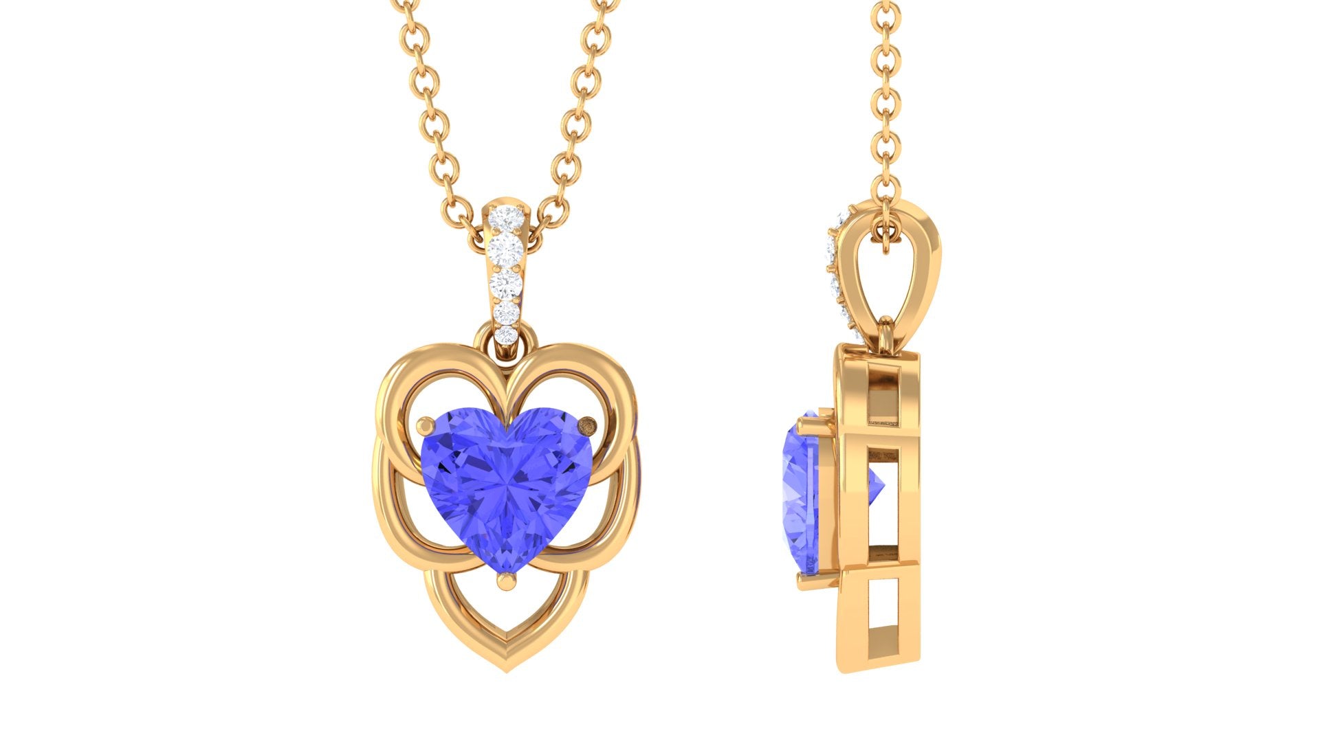 Real Tanzanite Heart Pendant with Diamond Accent Bail Tanzanite - ( AAA ) - Quality - Rosec Jewels