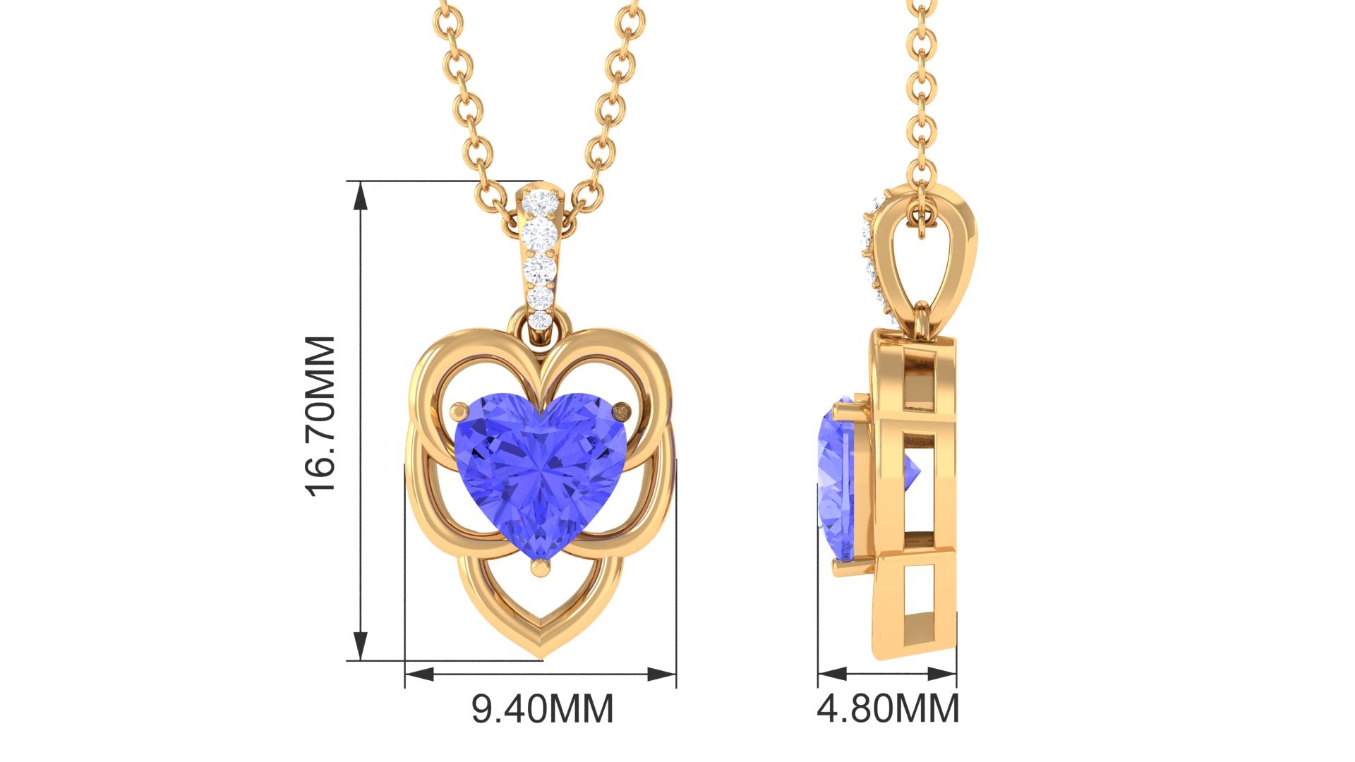 Real Tanzanite Heart Pendant with Diamond Accent Bail Tanzanite - ( AAA ) - Quality - Rosec Jewels