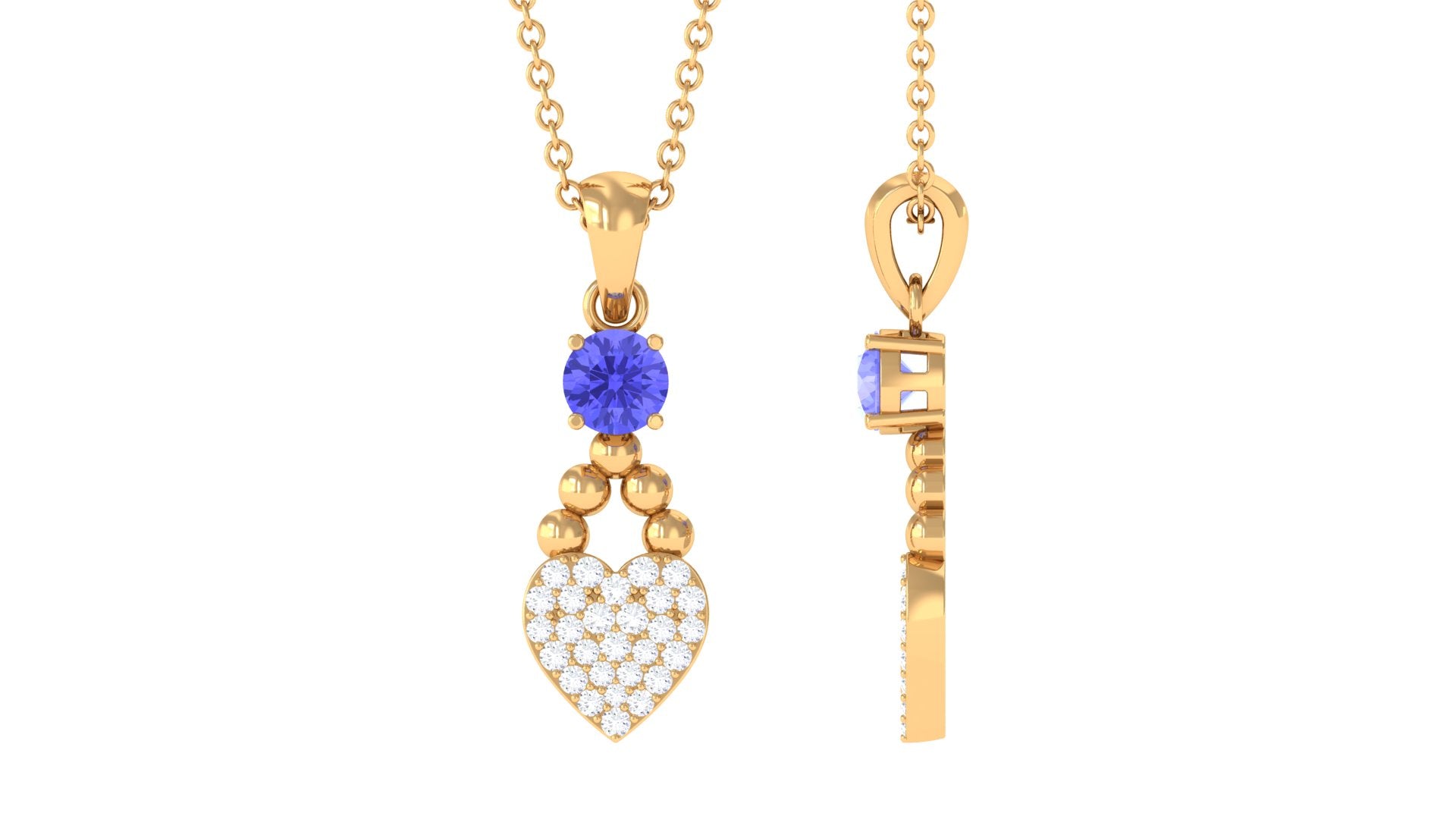 Tanzanite and Diamond Heart Drop Pendant with Beaded Detailing Tanzanite - ( AAA ) - Quality - Rosec Jewels